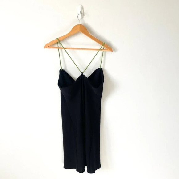 Zara Black Cowl Neck Mini Dress w/ Green Diamante Rhinestone Straps Sz Small - Picture 14 of 16